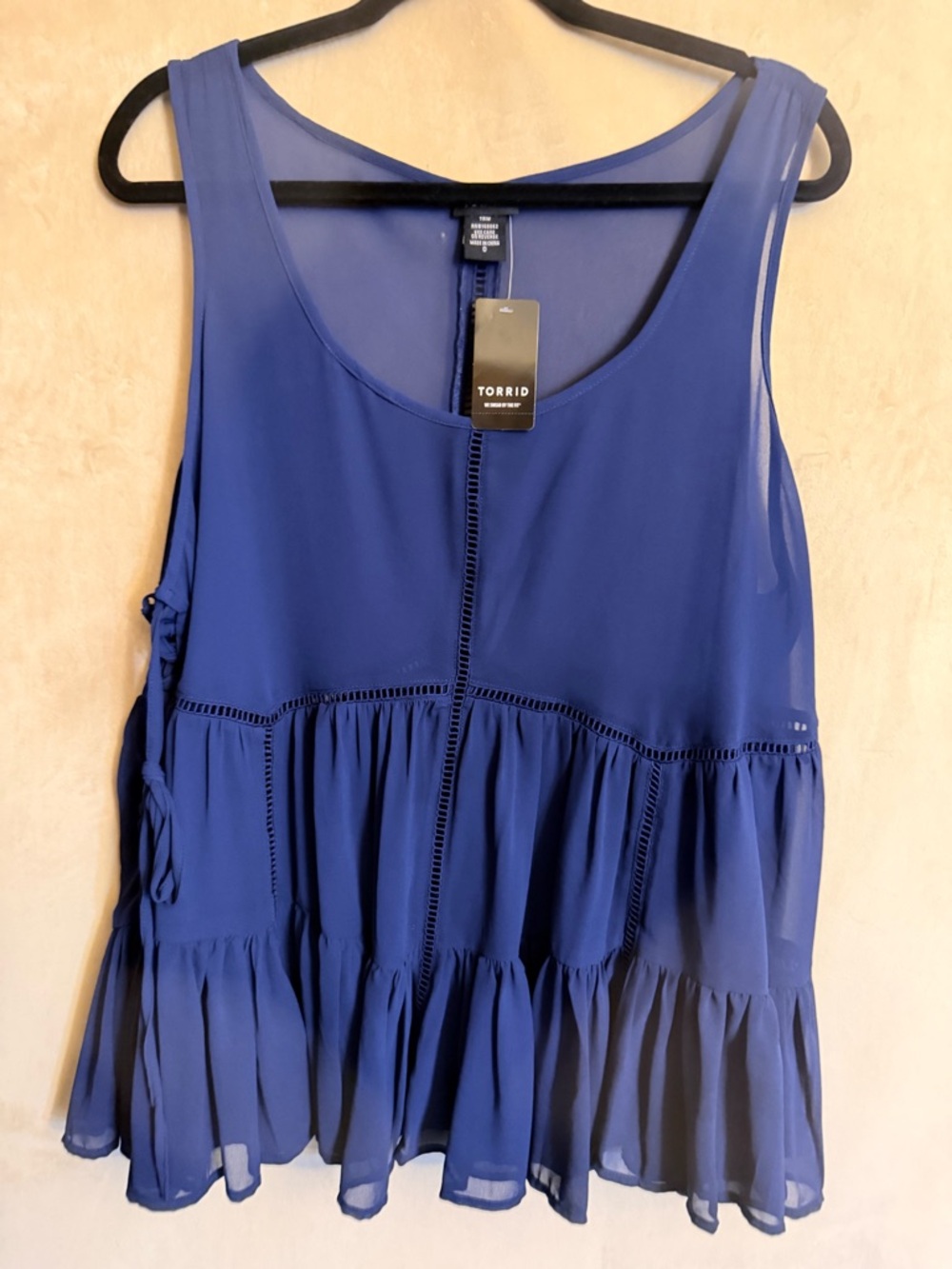 Torrid Blue Tiered Chiffon Tank with Ladder Trim